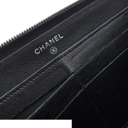 Chanel Wallet CC Logo Zip Around Black Silver Caviar Leather — view 5