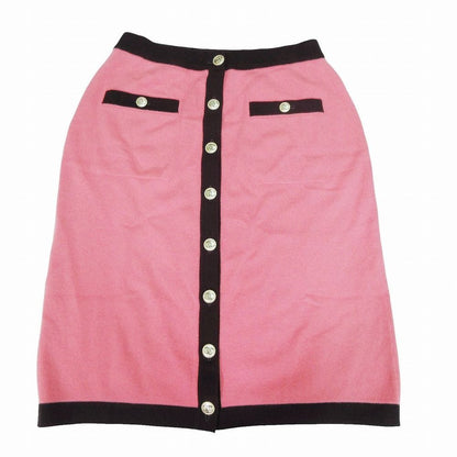 Chanel 100% Cashmere CC Logo Button Knit Skirt Bicolor Pink