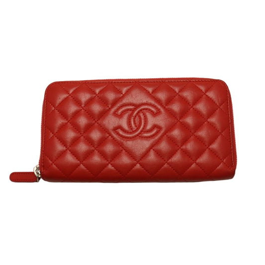 Chanel Lambskin Quilted Zip Around Wallet