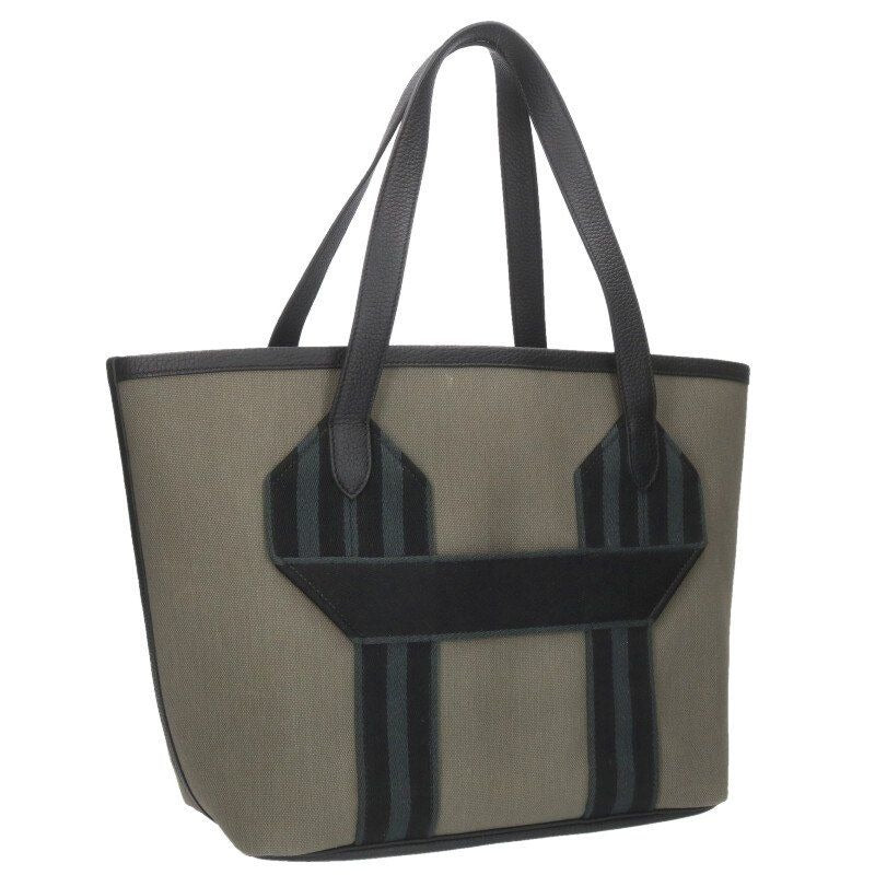 Hermes Pursangle MM Leather Canvas Tote Bag