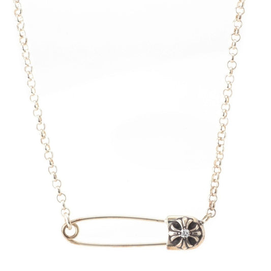 Chrome Hearts Chain Safety Pin CH Pls Pin Diamond Necklace 925 Sterling Silver