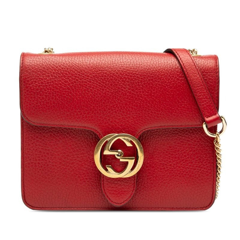 Gucci Interlocking G Crossbody Chain Shoulder Bag Red Leather