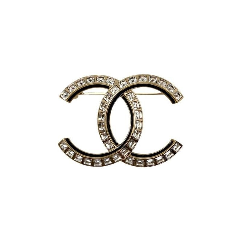 Chanel Brooch Abc335 A24 C Square Rhinestone Gold Black