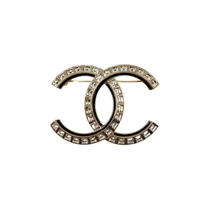 Chanel Brooch Abc335 A24 C Square Rhinestone Gold Black