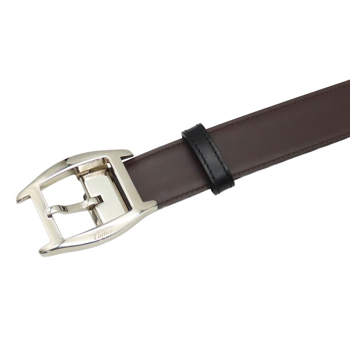 Cartier Torche Black Brown Silver Leather Reversible Belt — view 2