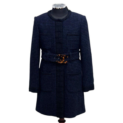 Chanel Big CC Logo Belt Staggered Tweed Collarless Coat