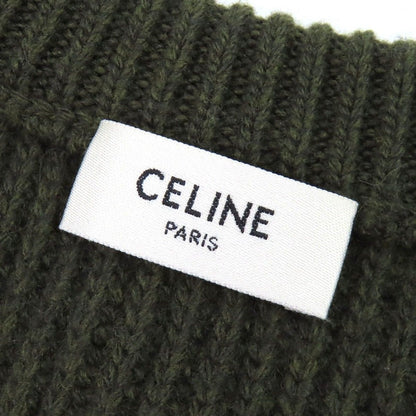 Celine Wool Leopard Front Logo Crew Neck Oversize Long Sleeve Knit Sweater Khaki — view 5