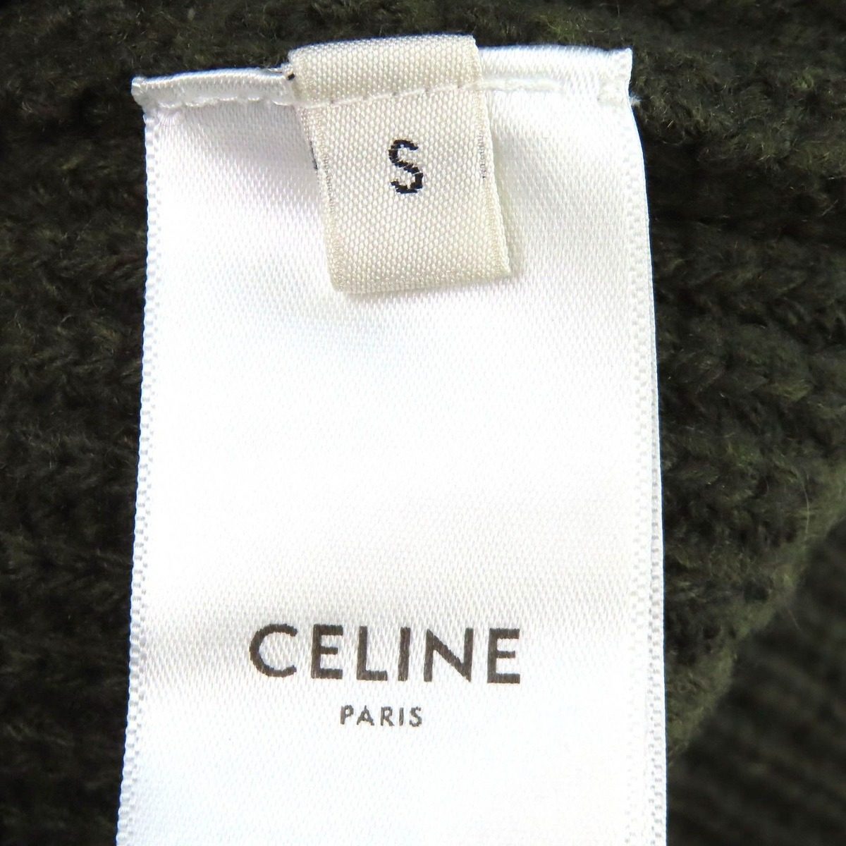 Celine Wool Leopard Front Logo Crew Neck Oversize Long Sleeve Knit Sweater Khaki — view 6