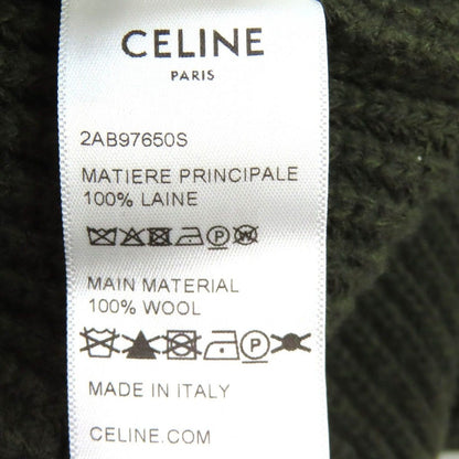 Celine Wool Leopard Front Logo Crew Neck Oversize Long Sleeve Knit Sweater Khaki — view 7