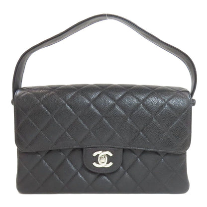 Chanel Quilted Double Face Silver Handbag Grained Calfskin