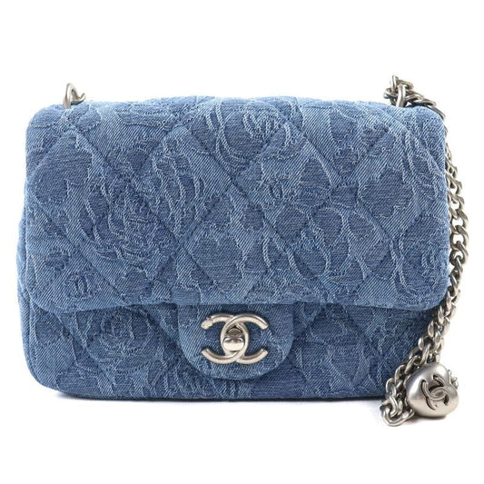 Chanel As3829 Denim Mini Quilted Camelia Chain Shoulder Bag Random
