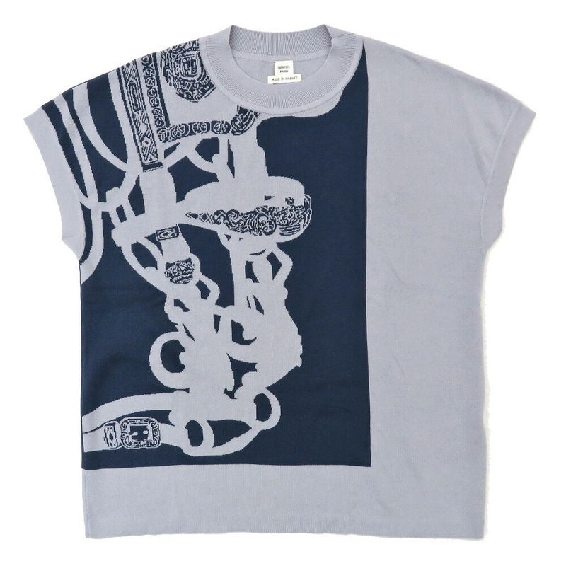 Hermes Knit Top 5 E2685 da Sleeveless Gray Navy 38