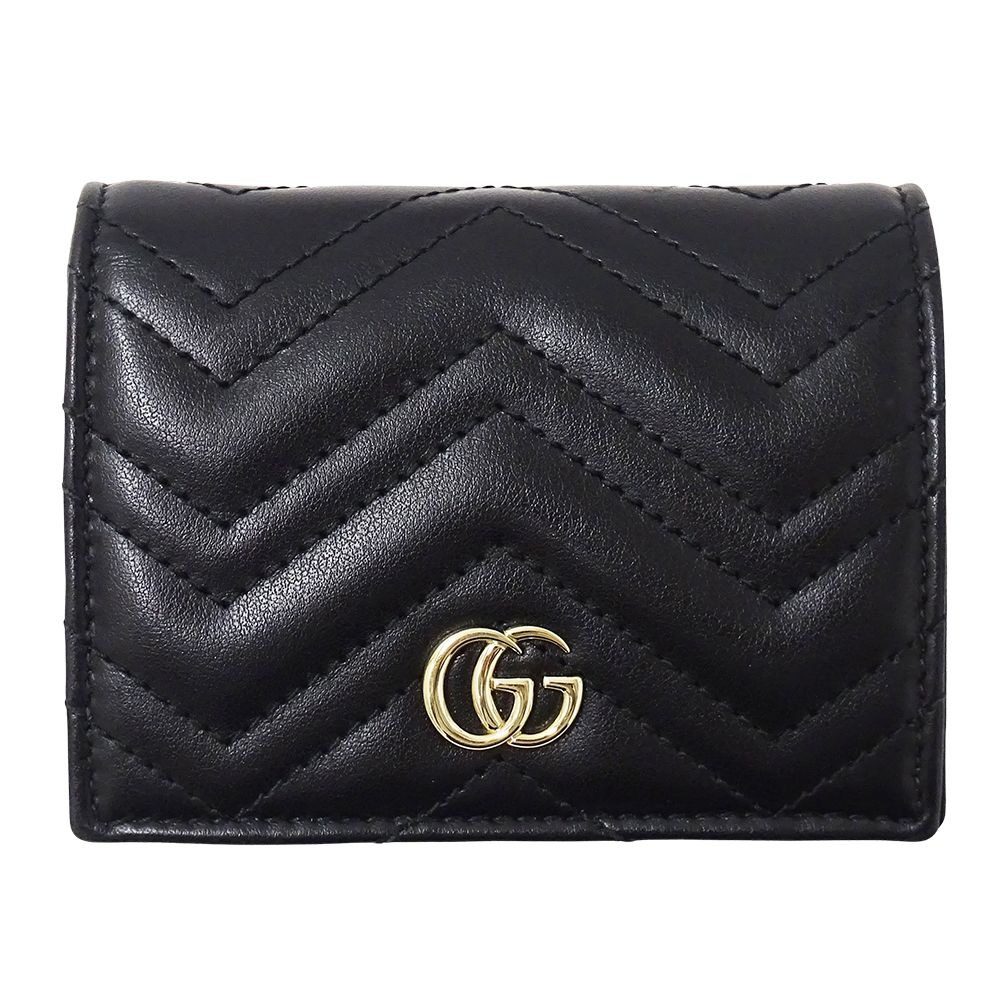 Gucci Wallet Bifold GG Marmont Leather Black Quilted Mini Small
