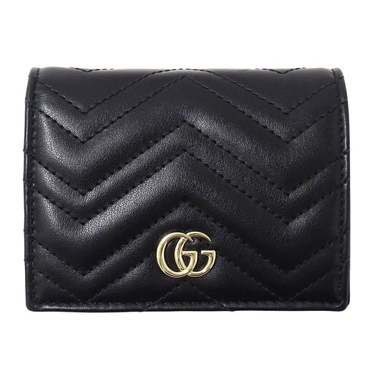 Gucci Wallet Bifold GG Marmont Leather Black Quilted Mini Small