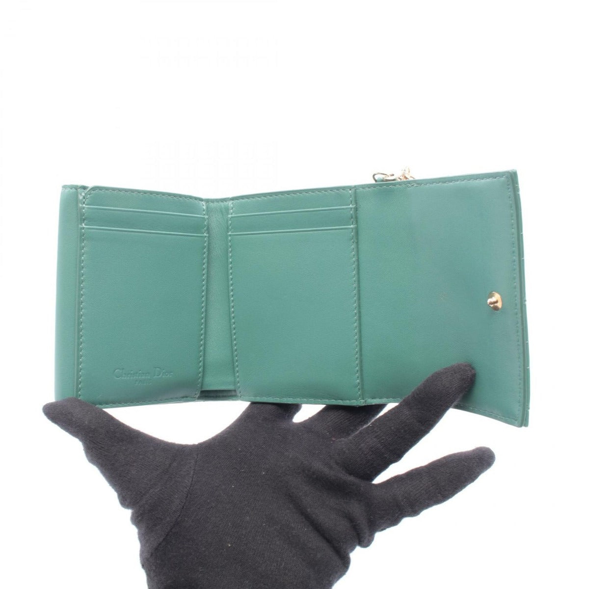 Dior Trifold Wallet Lady Lotus Blue Green Patent Leather Handbag — view 3