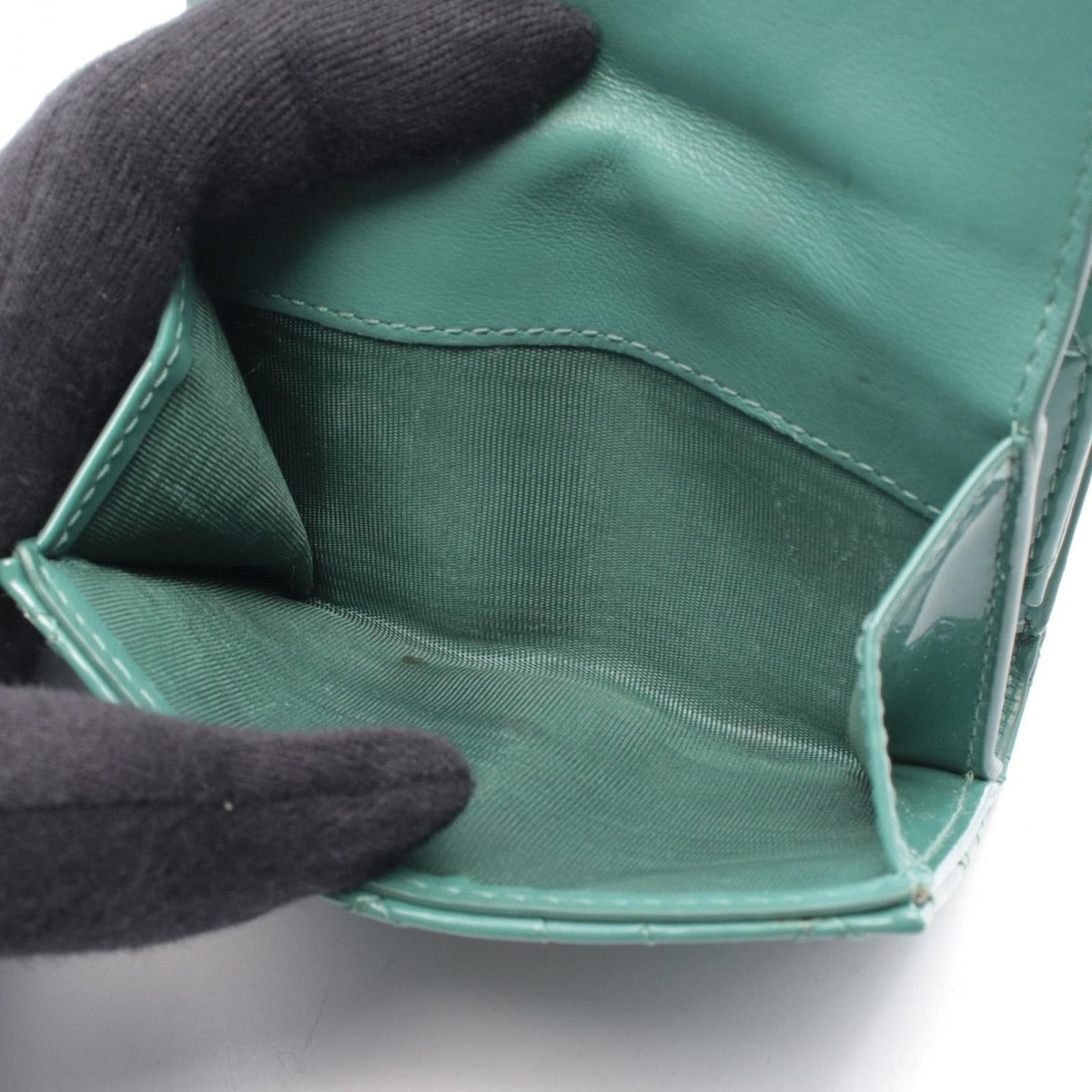 Dior Trifold Wallet Lady Lotus Blue Green Patent Leather Handbag — view 4