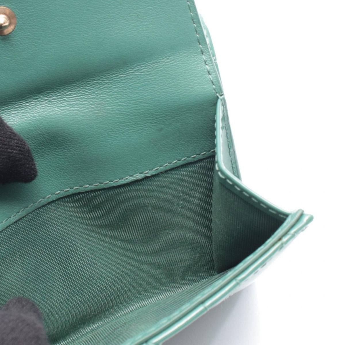 Dior Trifold Wallet Lady Lotus Blue Green Patent Leather Handbag — view 6
