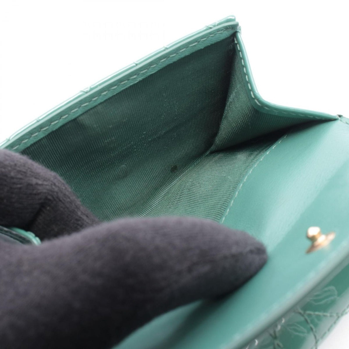 Dior Trifold Wallet Lady Lotus Blue Green Patent Leather Handbag — view 7