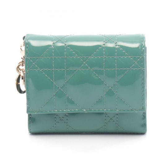 Dior Trifold Wallet Lady Lotus Blue Green Patent Leather Handbag
