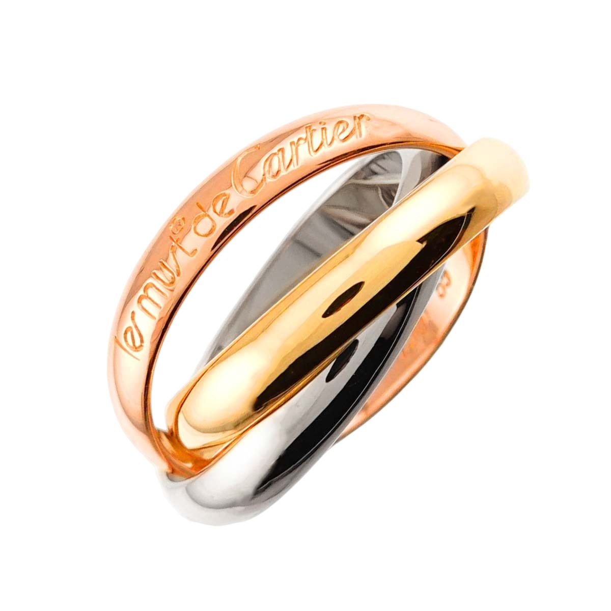 Cartier Trinity MM 55 Ring 18k YG WG PG Triple Strand Suri Gold 750