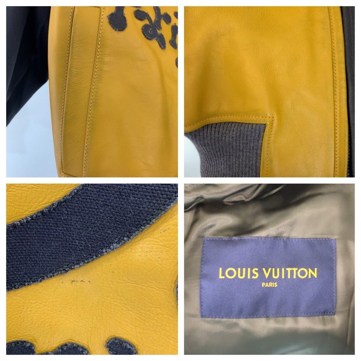 Louis Vuitton Leather Bomber Zip Up Jacket 48 Yellow Gray — view 4
