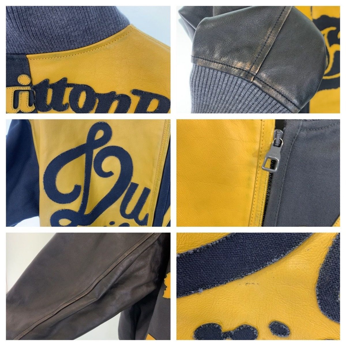Louis Vuitton Leather Bomber Zip Up Jacket 48 Yellow Gray — view 5