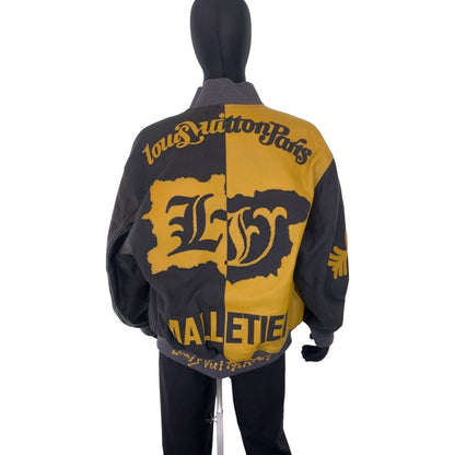 Louis Vuitton Leather Bomber Zip Up Jacket 48 Yellow Gray — view 8