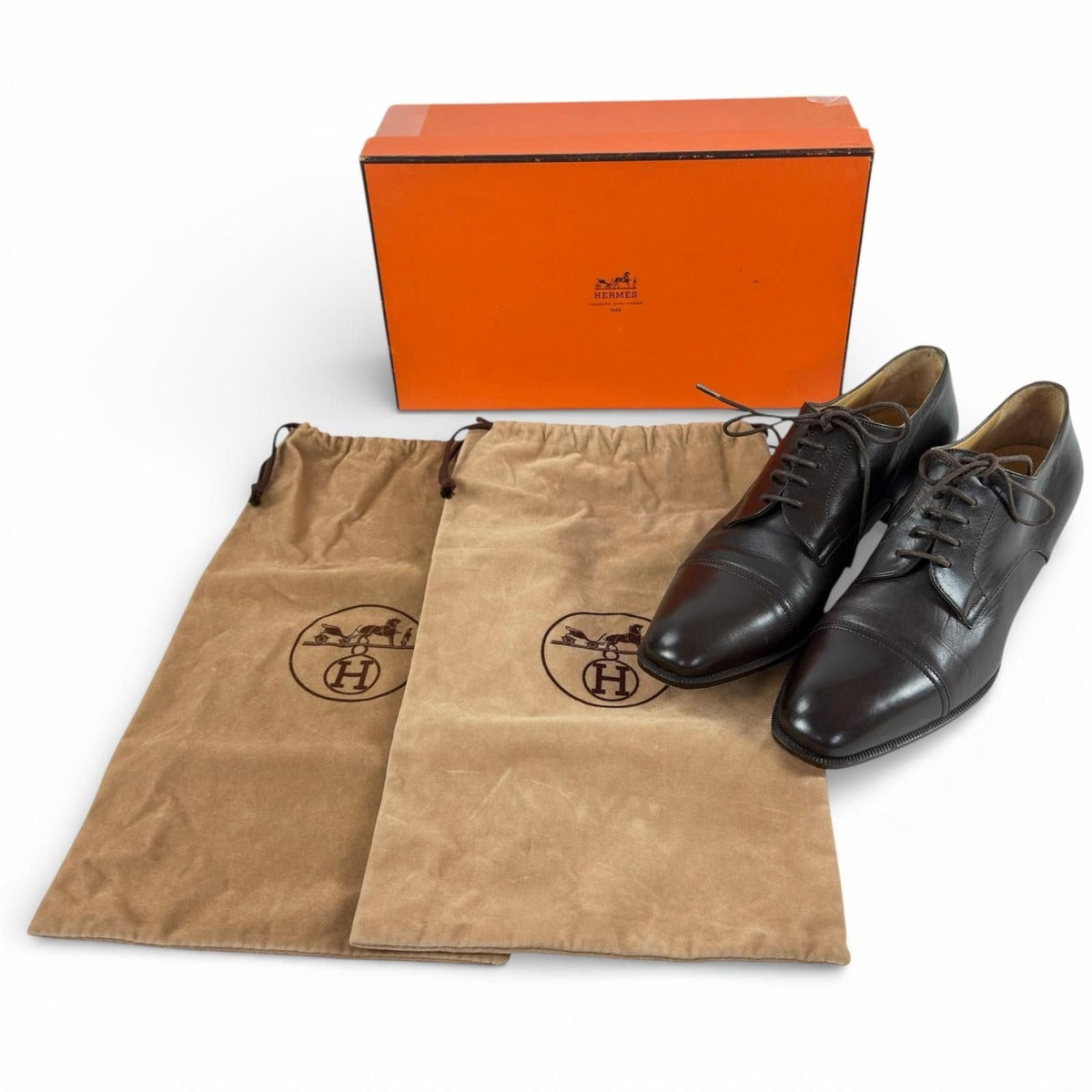 Hermes Vintage Lace Up Leather Shoes Dark Brown 36.5 — view 2