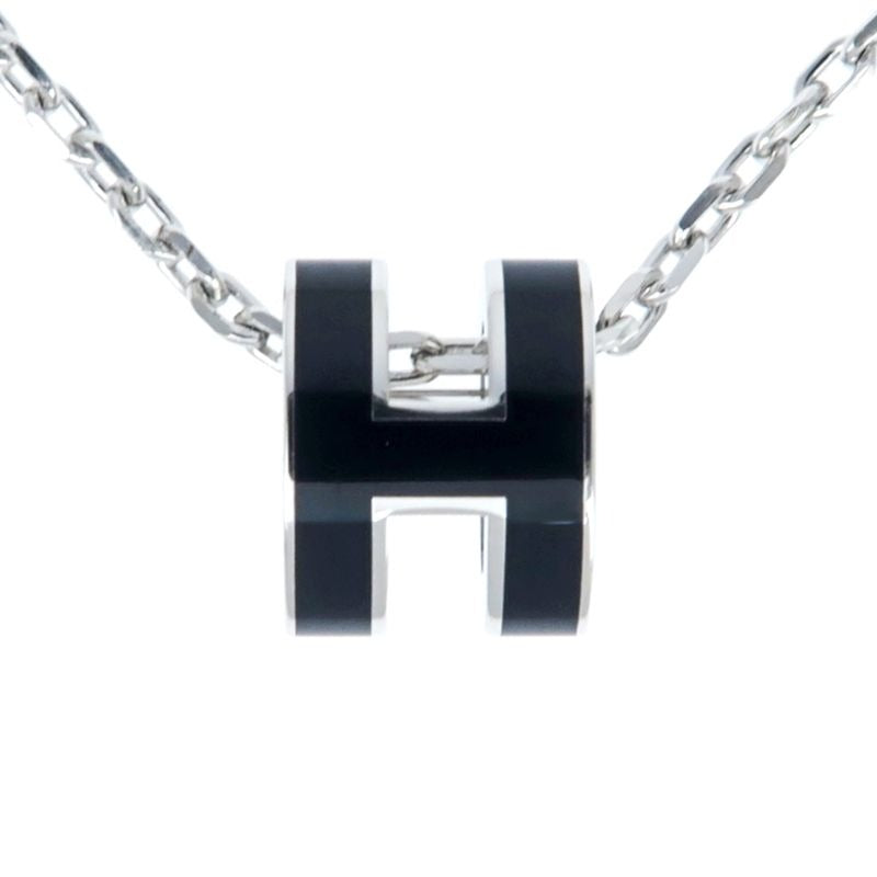Hermes Necklace Pop Ash Mini Pendant H Black Silver-color Accessories