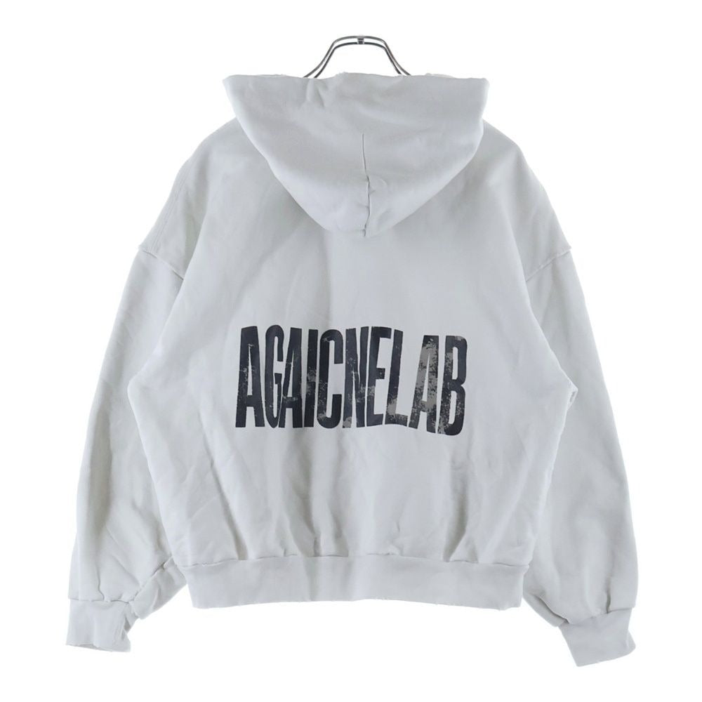 Balenciaga Agaicnelab Hooded Bomber Back Logo Print Zip Up Hoodie White