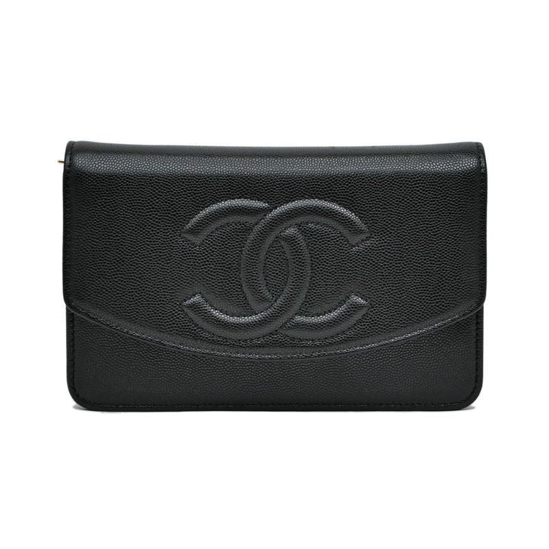 Chanel Chain Wallet Ap4653 Grained Shiny Calfskin Black Gold Hardware
