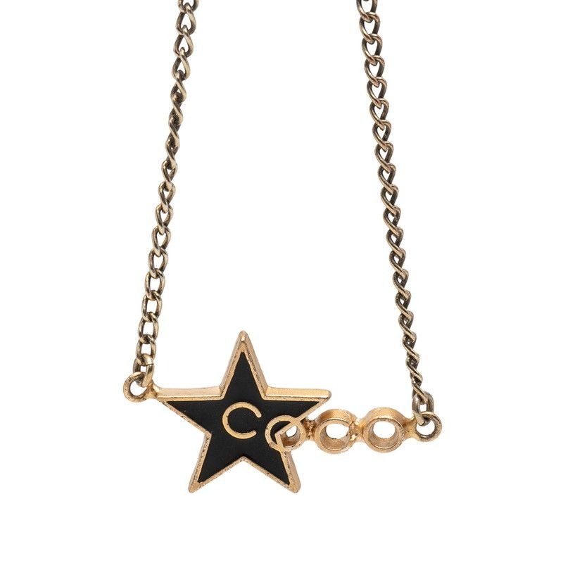 Chanel Coco Star Motif Necklace Gold Black Plated