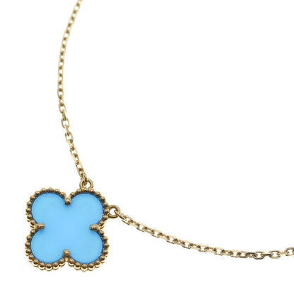 Van Cleef & Arpels Vintage Alhambra Blue Agate Necklace Yellow Gold