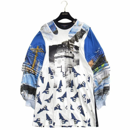 Louis Vuitton with Gel Patch Volume Sleeve Dress Monogram Tab S Blue