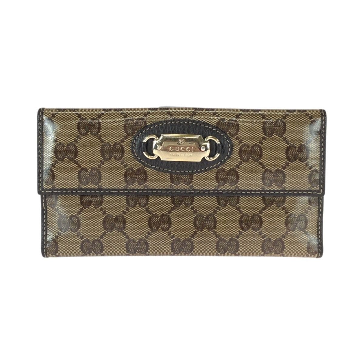 Gucci GG Crystal Brown Gold Leather Wallet