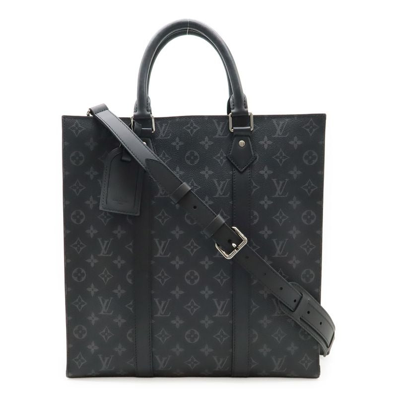 Louis Vuitton Monogram Eclipse Sac Plat Tote Handbag Vertical 2-Way Shoulder Bag