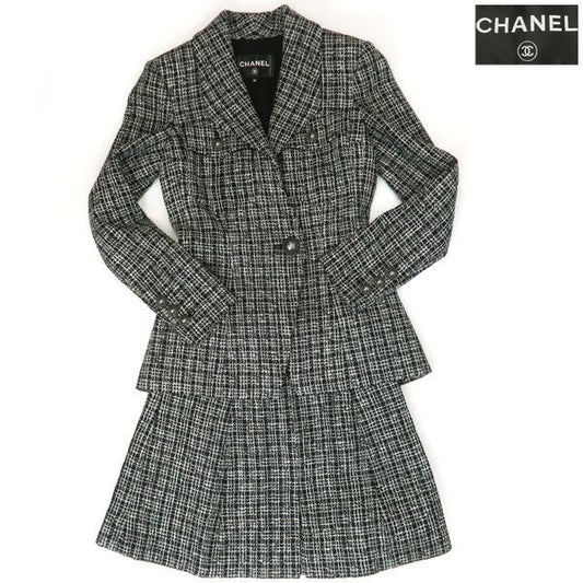 Chanel Tweed Set Mixed 34 Black Silver Skirt Jacket