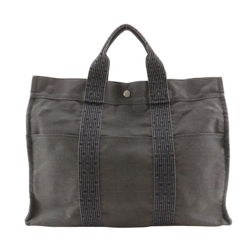 Hermes Her Line MM Tote Nylon Canvas Gray Handbag