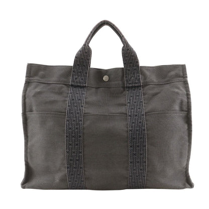 Hermes Her Line MM Tote Nylon Canvas Gray Handbag