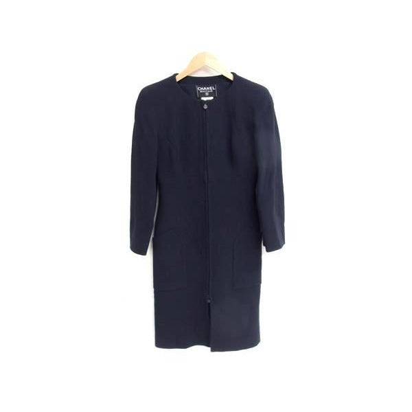 Chanel Coco Mark Wool Long Jacket Size 38 Clothing Navy Fm0718
