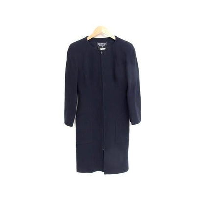 Chanel Coco Mark Wool Long Jacket Size 38 Clothing Navy Fm0718