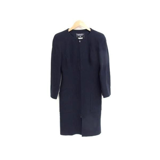 Chanel Coco Mark Wool Long Jacket Size 38 Clothing Navy Fm0718