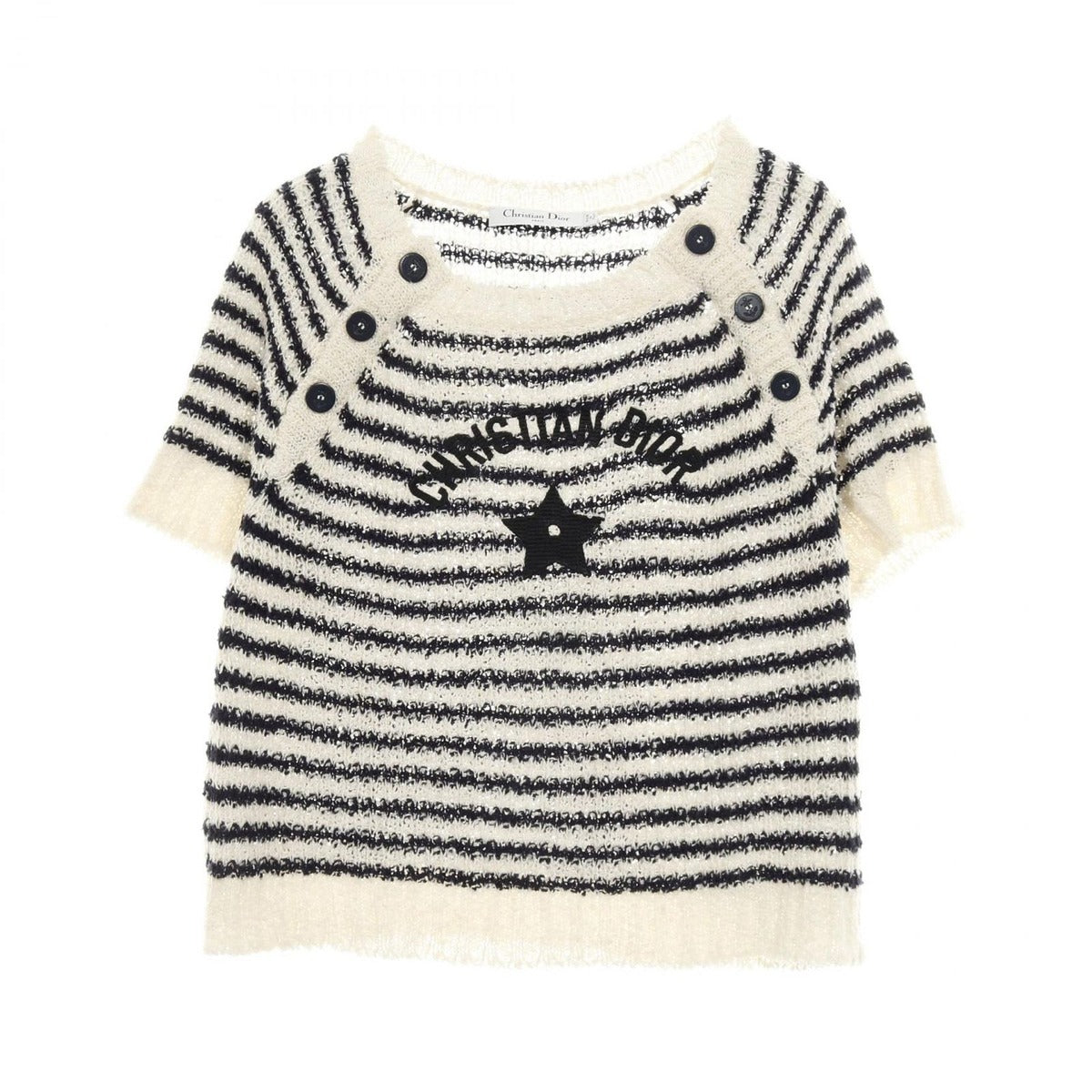 Dior Knit Top Mariniere Cotton Silk Short Sleeve Ivory Navy