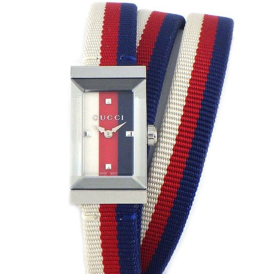 Gucci Watch Frame 147.5 Rectangular White Red Navy Dial Long