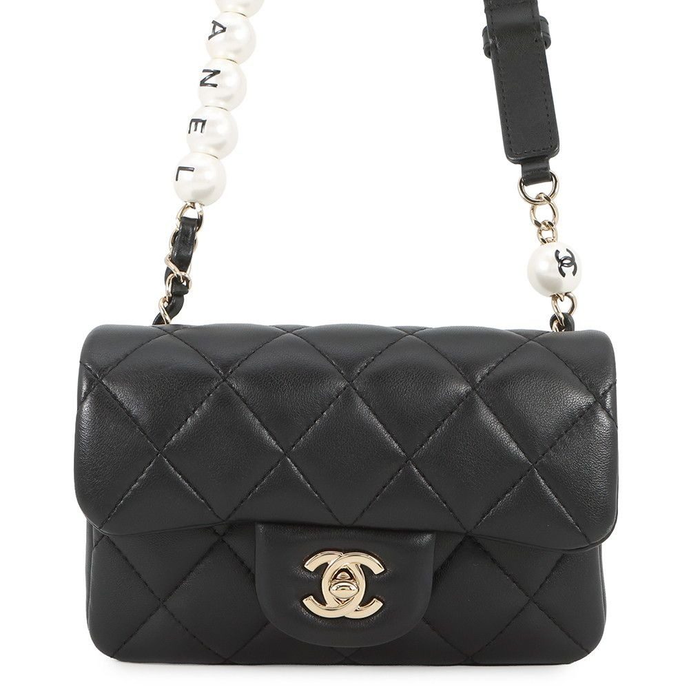Chanel Shoulder Bag Quilted Mini Logo Ball Lambskin Black