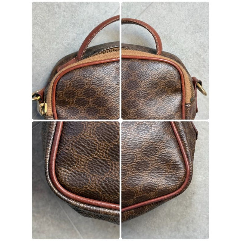Celine Macadam Pattern Vintage Mini Handbag Pouch Triomphe Calf Leather Brown — view 9