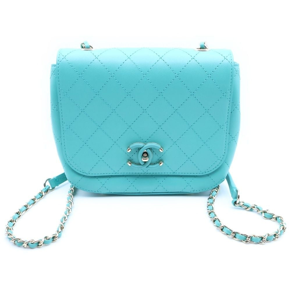 Chanel CC Logo Turnlock Flap Chain Mini Shoulder Bag Turquoise Blue