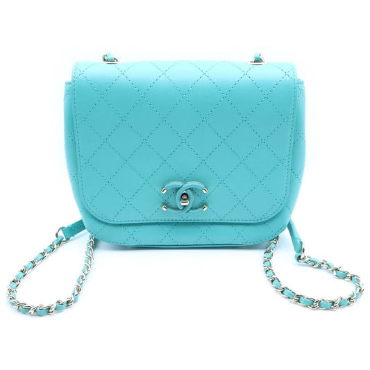 Chanel CC Logo Turnlock Flap Chain Mini Shoulder Bag Turquoise Blue