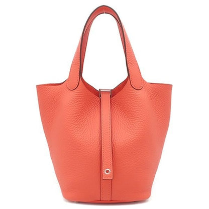 Hermes Handbag Picotin Lock PM Taurillon Clemence Orange Field Silver Hardware