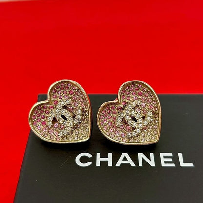 Chanel Coco Mark Heart Rhinestone Metal Earrings 23CP